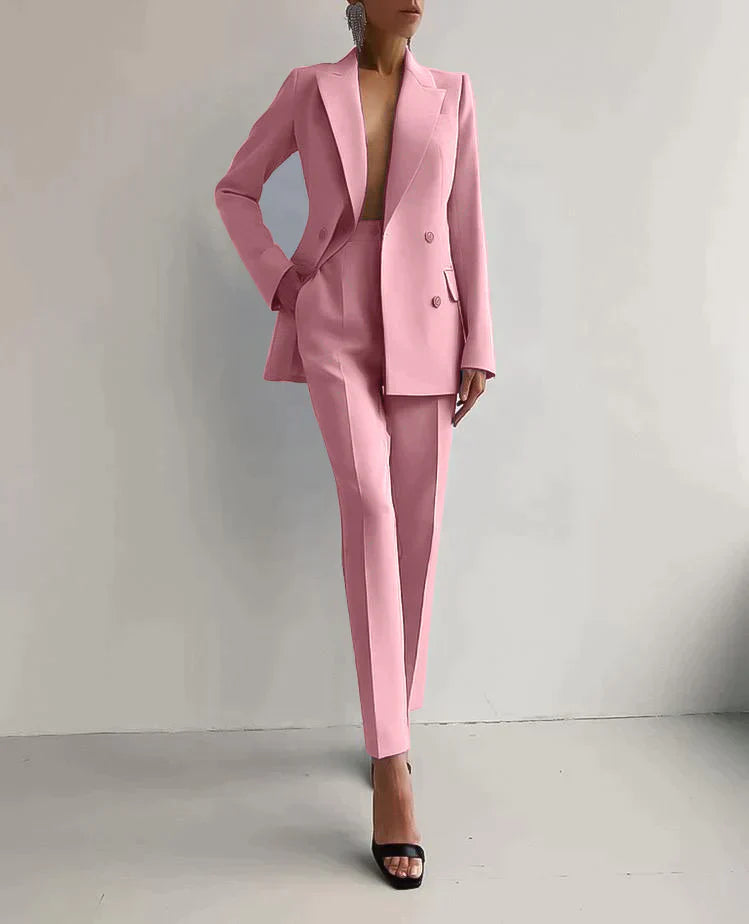 Women’s Tailored Blazer and Trousers Suit Set in Wool Blend for Spring Wear
