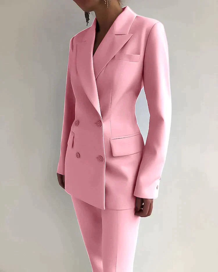 Women’s Tailored Blazer and Trousers Suit Set in Wool Blend for Spring Wear