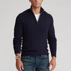 Men’s Wool Half Zip Cable Knit Jumper for Winter