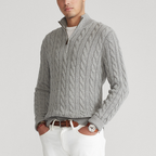 Men’s Wool Half Zip Cable Knit Jumper for Winter