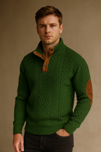 Men’s Cable Knit Wool Jumper with Button Collar for Winter
