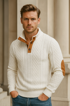 Men’s Cable Knit Wool Jumper with Button Collar for Winter