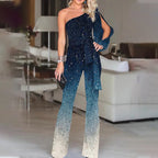 Women’s One Shoulder Sequin Jumpsuit for Spring Evenings