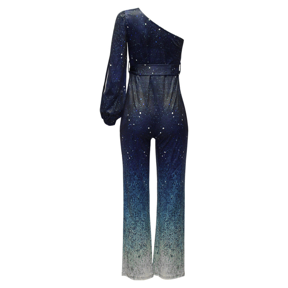 Women’s One Shoulder Sequin Jumpsuit for Spring Evenings