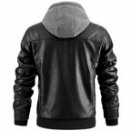 Men’s Leather Jacket with Hood for Winter Casual Wear