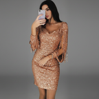 Women’s Sequin Mini Dress in Polyester for Winter Evening Events