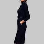 Women’s Wool Blend Belted Sheath Midi Dress for Winter