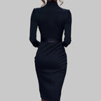 Women’s Wool Blend Belted Sheath Midi Dress for Winter