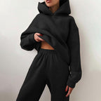 Women’s Cotton Fleece Hoodie and Jogger Set for Winter Lounge Wear