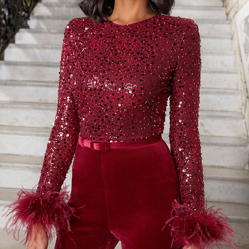 Women’s Sequin One-Shoulder Jumpsuit in Polyester for Spring Evenings