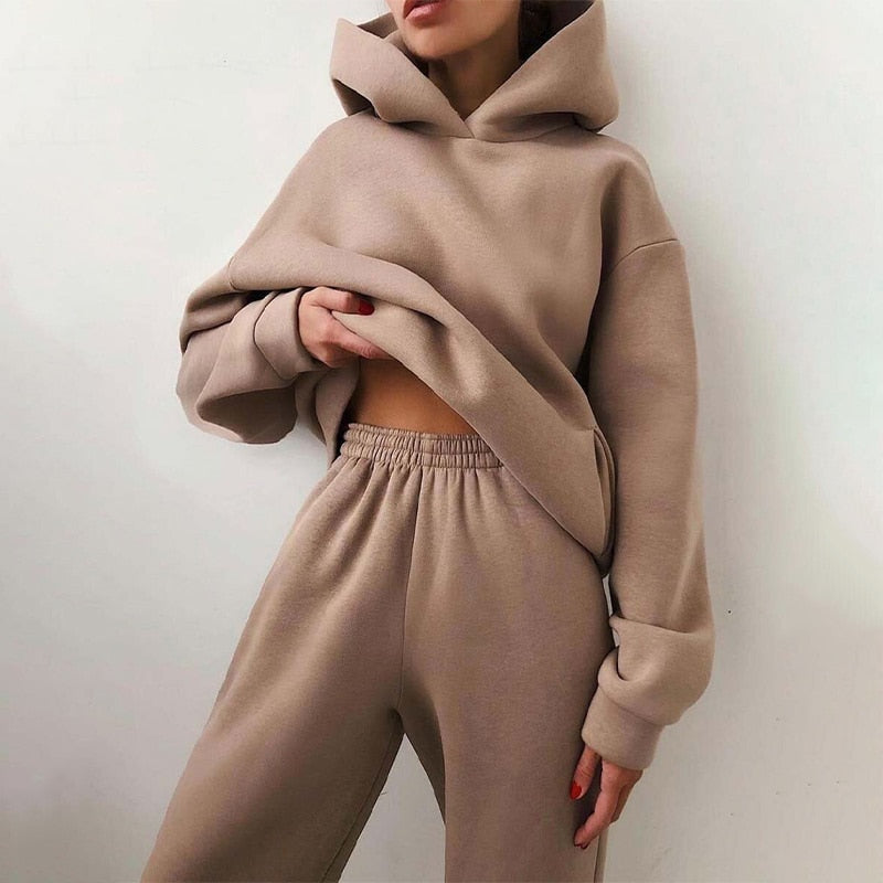 Women’s Cotton Fleece Hoodie and Jogger Set for Winter Lounge Wear