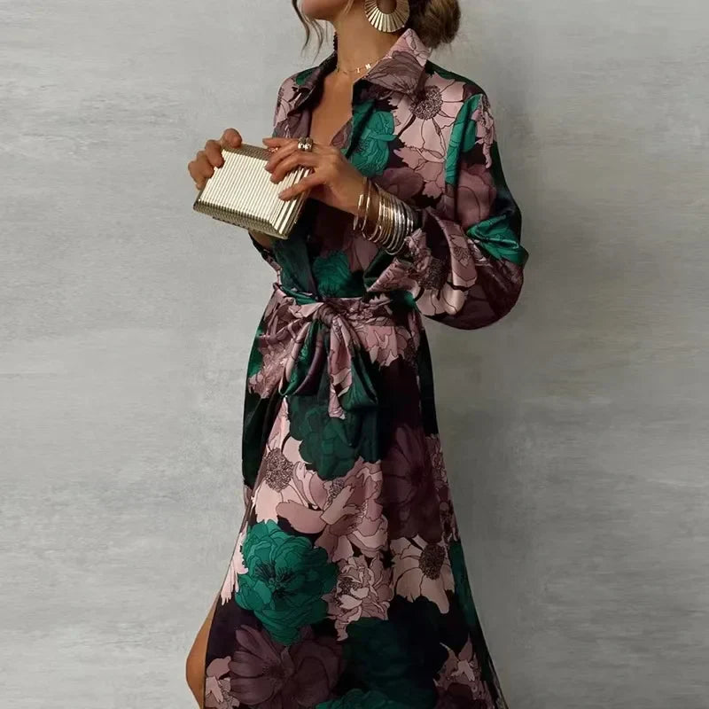 Women’s Satin Wrap Maxi Dress for Early Spring