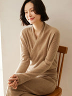 Women’s Cashmere Wrap Neck Jumper for Early Spring