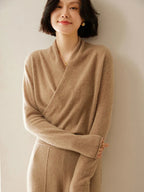 Women’s Cashmere Wrap Neck Jumper for Early Spring