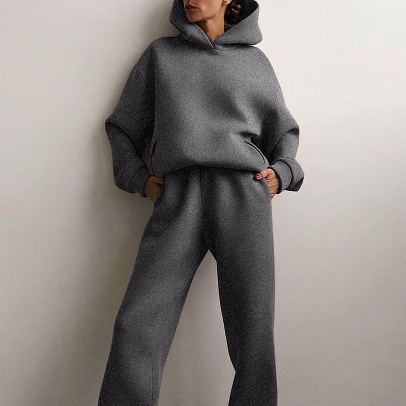 Women’s Cotton Fleece Hoodie and Jogger Set for Winter Lounge Wear