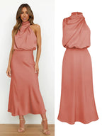 Women's Satin Maxi Evening Dress Spring