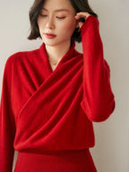 Women’s Cashmere Wrap Neck Jumper for Early Spring