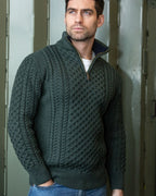 Men’s Merino Wool Cable Knit Half Zip Jumper for Winter