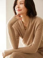 Women’s Cashmere Wrap Neck Jumper for Early Spring