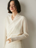 Women’s Cashmere Wrap Neck Jumper for Early Spring