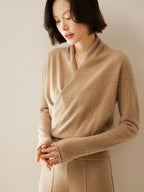 Women’s Cashmere Wrap Neck Jumper for Early Spring
