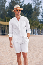 Stylish Summer Long Sleeve Shirt and Shorts Set for Men