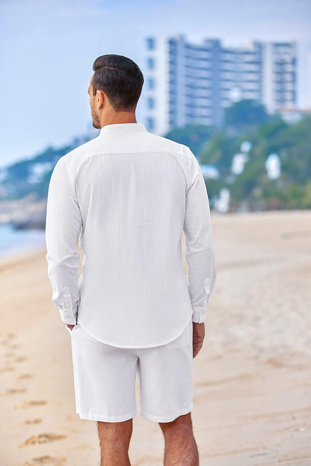 Stylish Summer Long Sleeve Shirt and Shorts Set for Men
