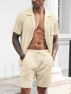 Summer Casual Short Sleeve Shirt and Shorts Set for Men