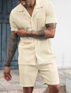 Summer Casual Short Sleeve Shirt and Shorts Set for Men