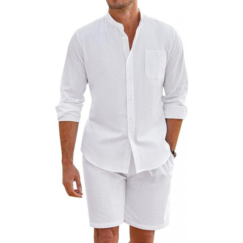 Summer Casual Pleated Striped Two-Piece Set for Men