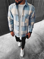 Men’s Wool Blend Check Shirt Jacket for Winter