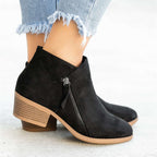 Women’s Suede Ankle Boots with Block Heel for Winter