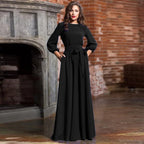 Women’s Long Sleeve Maxi Dress with Waist Tie for Spring