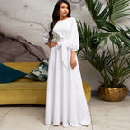 Women’s Long Sleeve Maxi Dress with Waist Tie for Spring