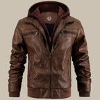 Men’s Leather Jacket with Hood for Winter Casual Wear