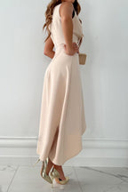 Women’s Wrap Midi Dress with V Neck for Spring Occasions