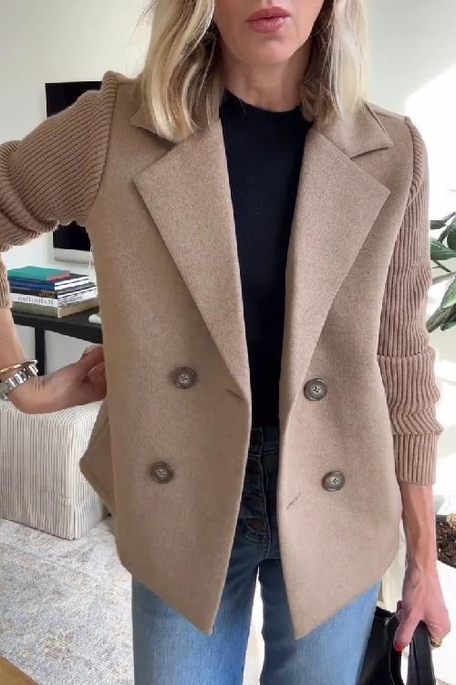 Women’s Wool Blend Knit Sleeve Blazer for Spring