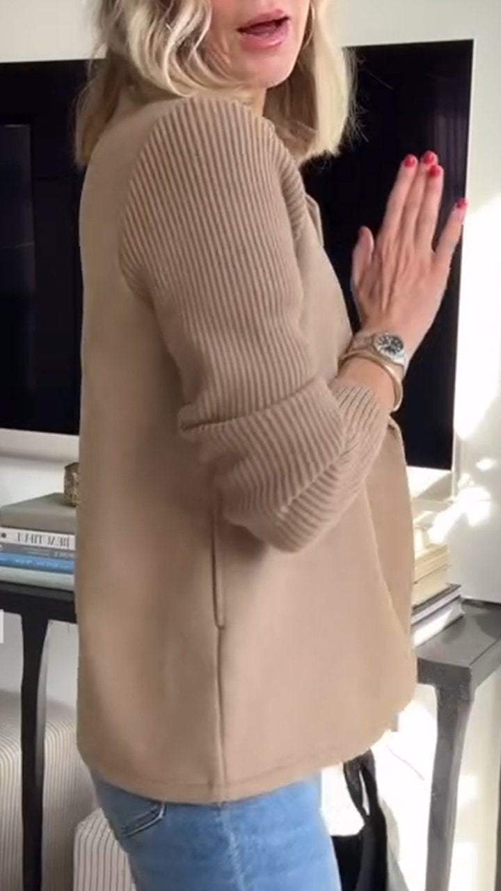 Women’s Wool Blend Knit Sleeve Blazer for Spring