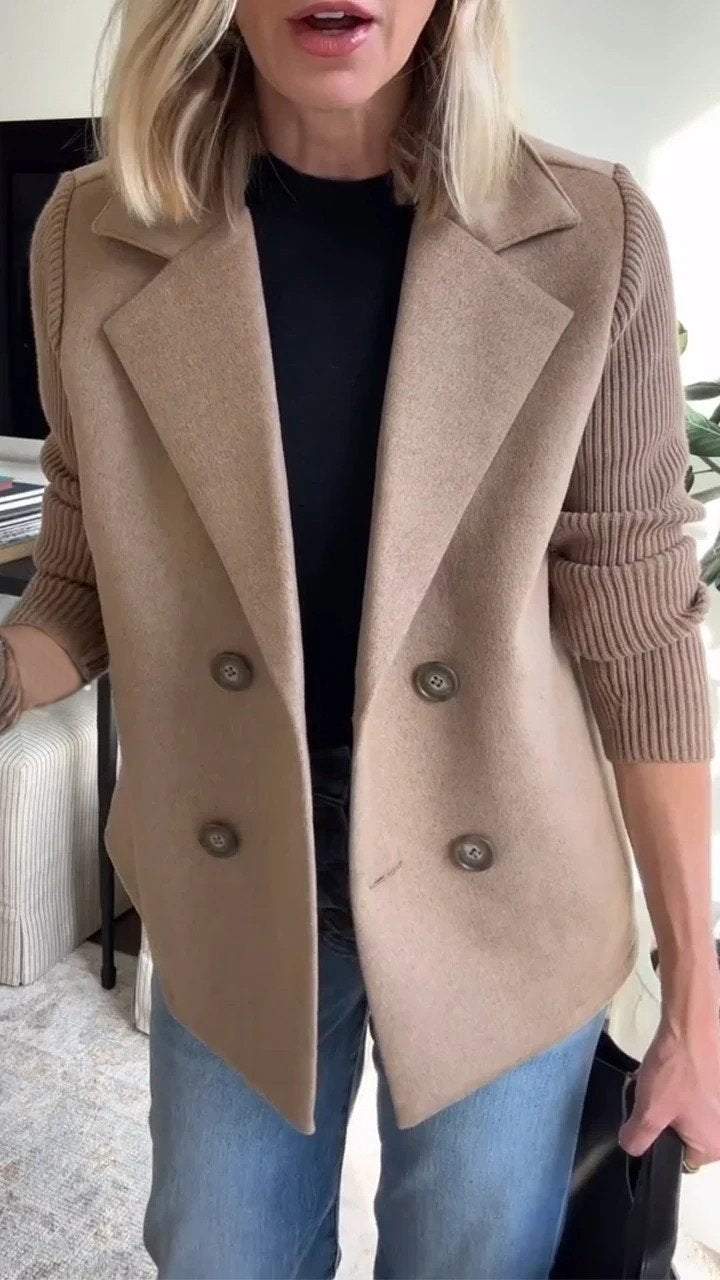 Women’s Wool Blend Knit Sleeve Blazer for Spring