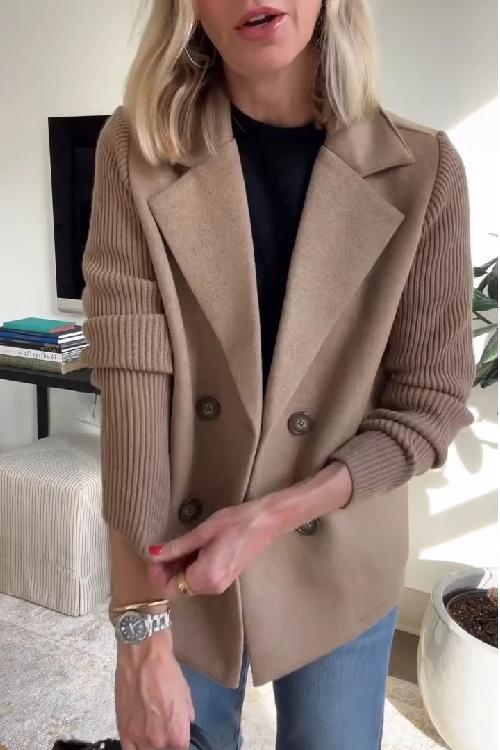Women’s Wool Blend Knit Sleeve Blazer for Spring