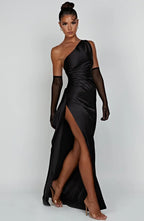 Women’s One Shoulder Evening Maxi Dress in Polyester for Winter Events