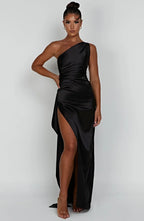 Women’s One Shoulder Evening Maxi Dress in Polyester for Winter Events