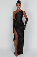 Women’s One Shoulder Evening Maxi Dress in Polyester for Winter Events