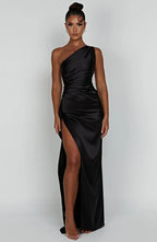 Women’s One Shoulder Evening Maxi Dress in Polyester for Winter Events
