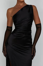 Women’s One Shoulder Evening Maxi Dress in Polyester for Winter Events
