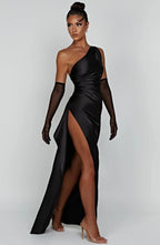 Women’s One Shoulder Evening Maxi Dress in Polyester for Winter Events