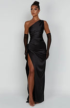 Women’s One Shoulder Evening Maxi Dress in Polyester for Winter Events