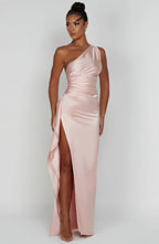 Women’s One Shoulder Evening Maxi Dress in Polyester for Winter Events