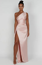 Women’s One Shoulder Evening Maxi Dress in Polyester for Winter Events