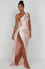 Women’s One Shoulder Evening Maxi Dress in Polyester for Winter Events